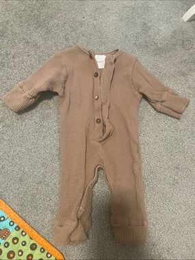 Neutral Brown Waffle-Knit Baby Footie - Cozy One-Piece